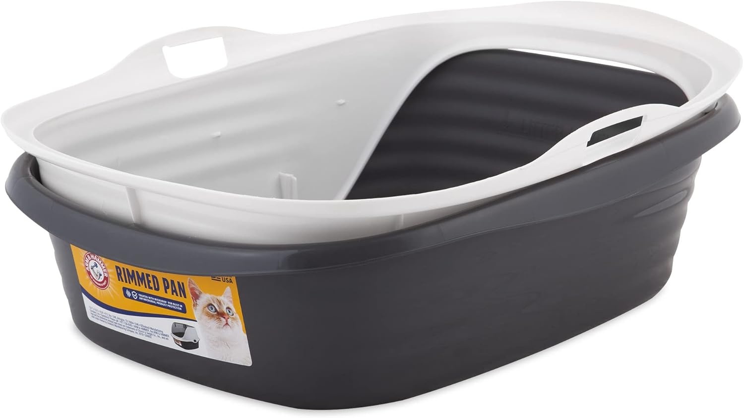 image:imageArm amp Hammer Rimmed Cat Litter Box with High Sides and Microban Made in USAPearl White Dark Gray