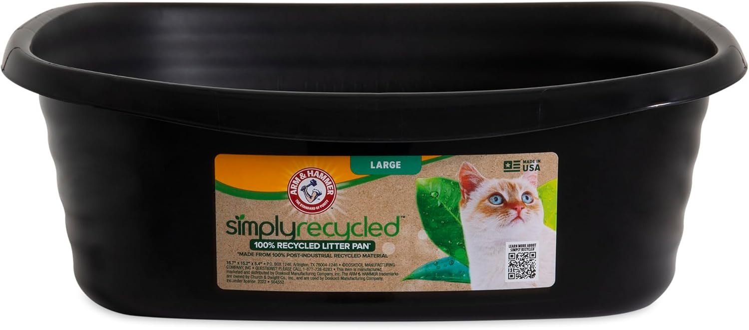 image:imageArm amp Hammer Simply Recycled Plastic Cat Litter Pan Made in USA Easy to Clean Large Durable Litter Box BlackRecycled