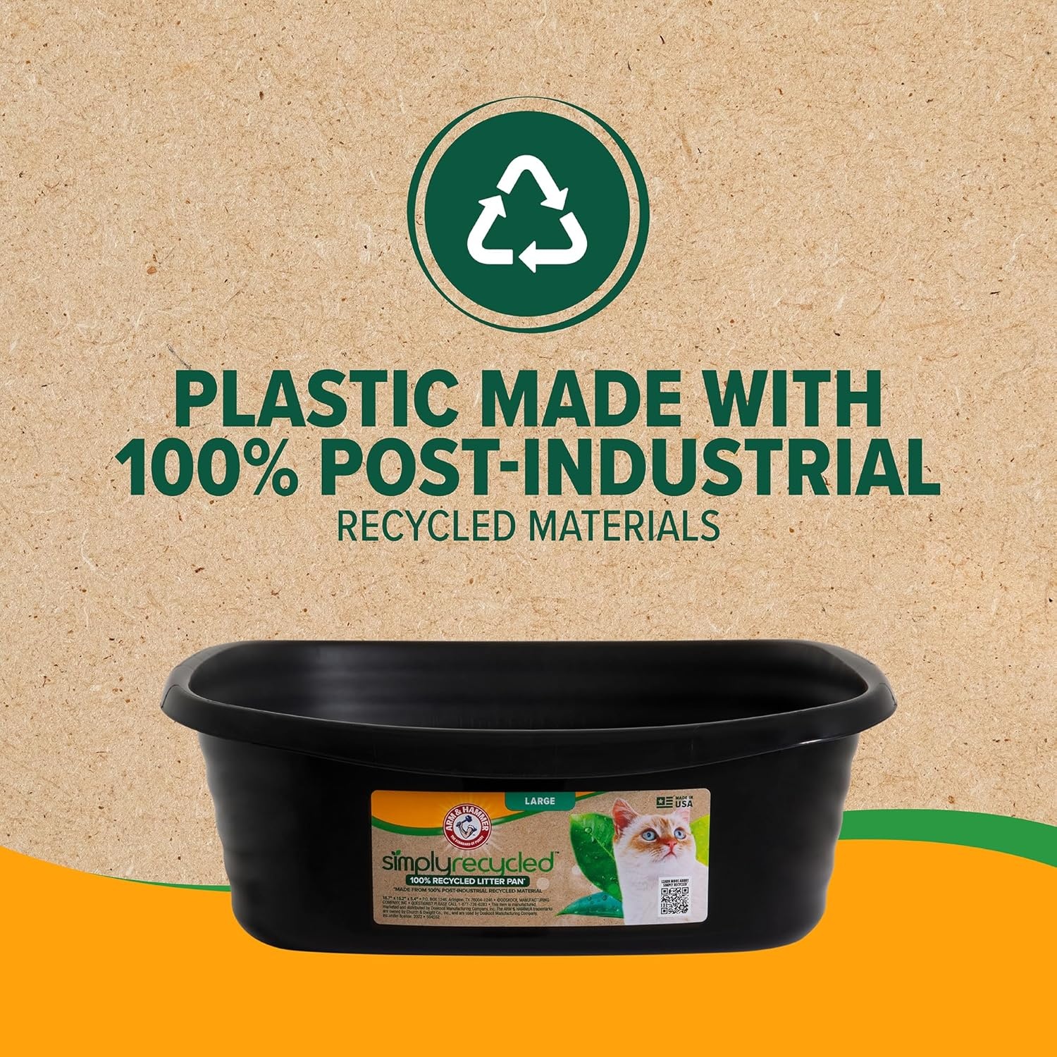 image:imageArm amp Hammer Simply Recycled Plastic Cat Litter Pan Made in USA Easy to Clean Large Durable Litter Box BlackRecycled
