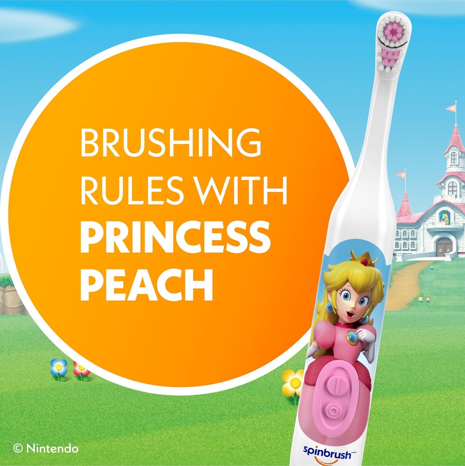 image:imagePrincess Peach Kids Spinbrush Electric Battery Toothbrush Soft BristlesMulti