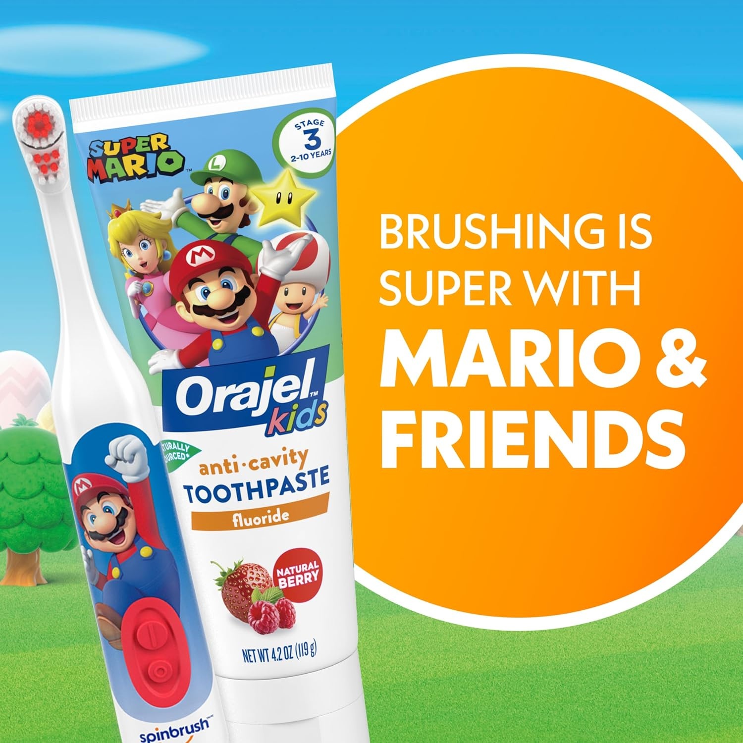 image:imagePrincess Peach Kids Spinbrush Electric Battery Toothbrush Soft BristlesMulti
