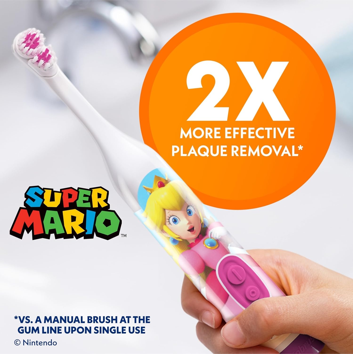image:imagePrincess Peach Kids Spinbrush Electric Battery Toothbrush Soft BristlesMulti