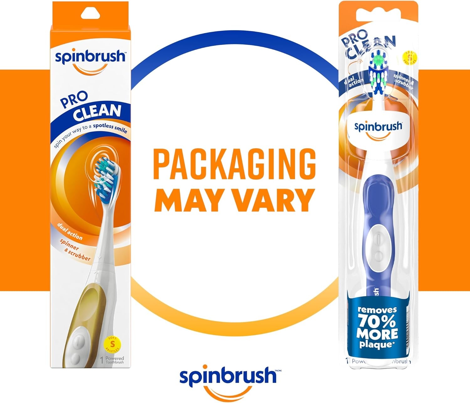 image:imageSpinbrush PRO CLEAN Battery Powered Toothbrush Soft Bristles 1 Count Gold or Blue Color May Vary1 Count Pack of 1