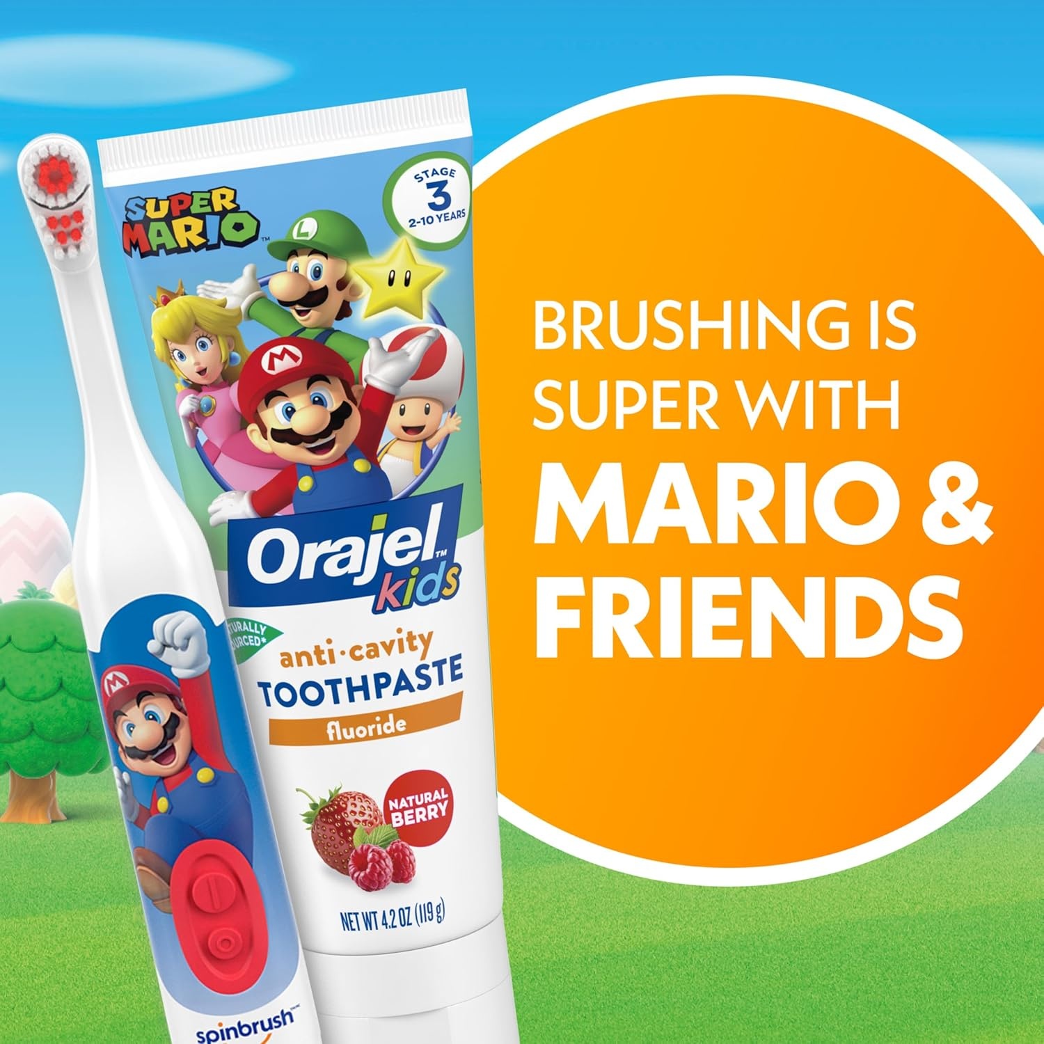image:imageSpinbrush Super Mario Kids Electric Battery Toothbrush Soft 1 ct Character May Vary