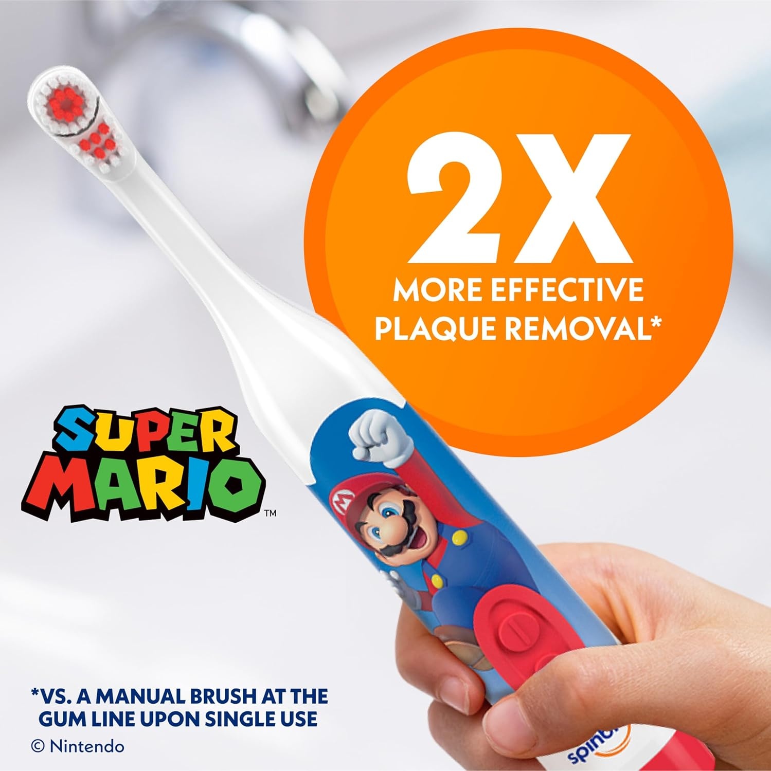 image:imageSpinbrush Super Mario Kids Electric Battery Toothbrush Soft 1 ct Character May Vary