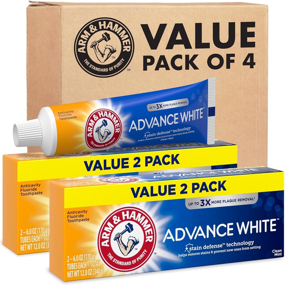 image:imageARM amp HAMMER Advance White Toothpaste Teeth Whitening Baking Soda Toothpaste with Stain Defense Technology and Fluoride Clean Mint Flavor 60 Oz 4 Pack6 Ounce Pack of 4