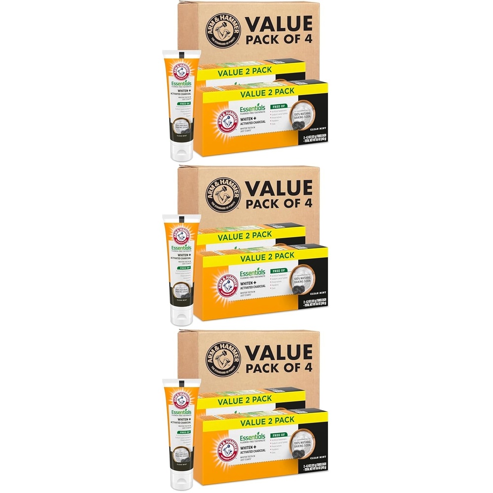 image:imageARM amp HAMMER Essentials FluorideFree Toothpaste Whitening  Activated Charcoal Toothpaste 4 Pack of 43oz Tubes Clean Mint 100 Natural Baking Soda43 Ounce Pack of 12