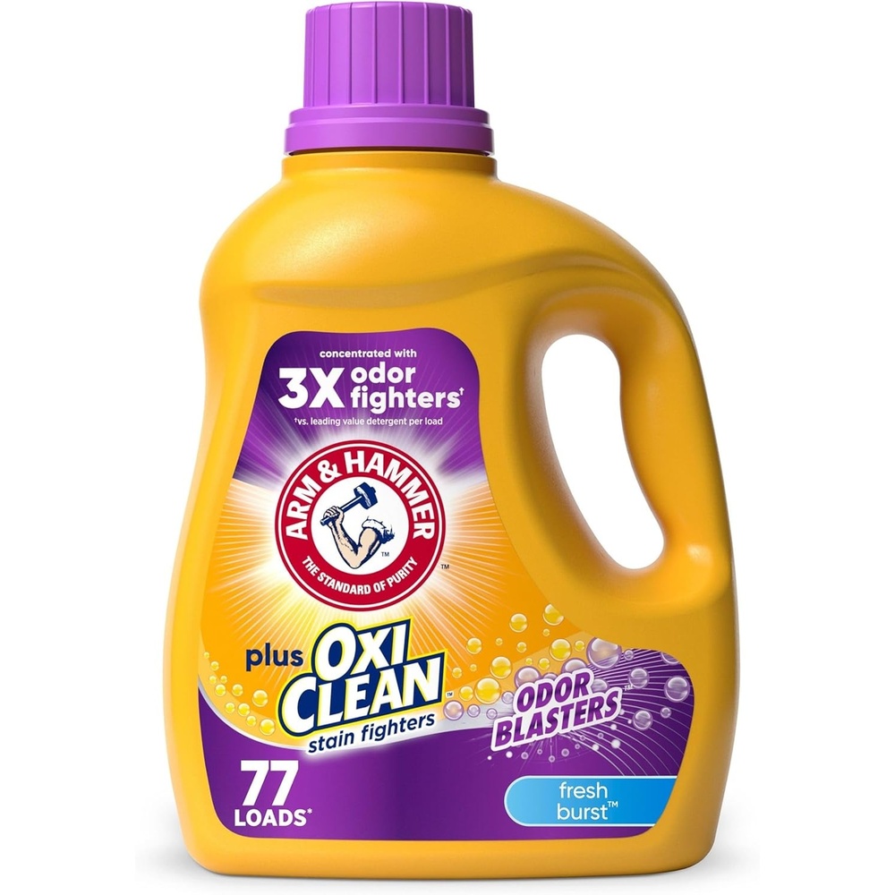 image:imageARM amp HAMMER Plus OxiClean with Odor Blasters Liquid Laundry Detergent Laundry Odor Remover Attacks Stains Fresh Botanical Scent 74 Loads 962 Fl OzFresh Burst