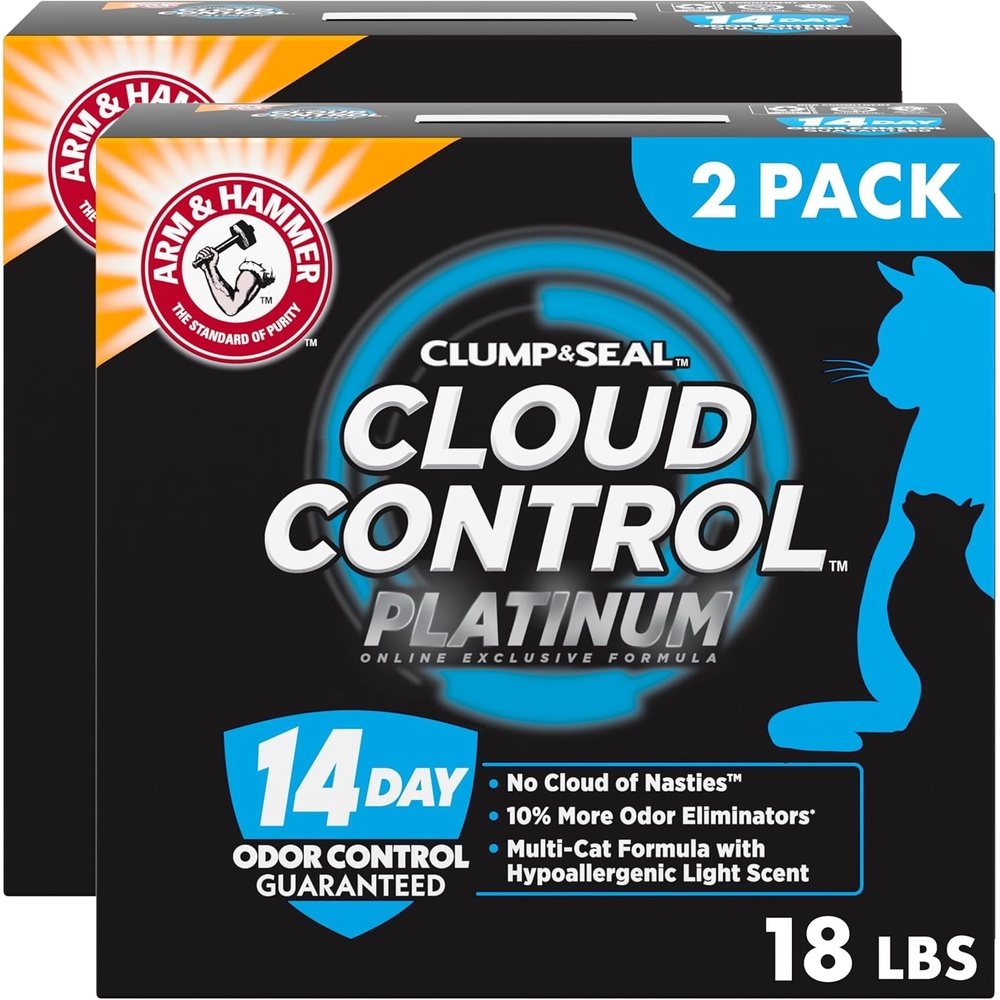 image:imageARM amp Hammer Clump amp Seal Platinum Cat Litter MultiCat Clumping Litter Forms RockHard Clumps Powerful Odor Eliminators with Baking Soda 14Day Odor Control 18 lbs18 lbs Pack of 2