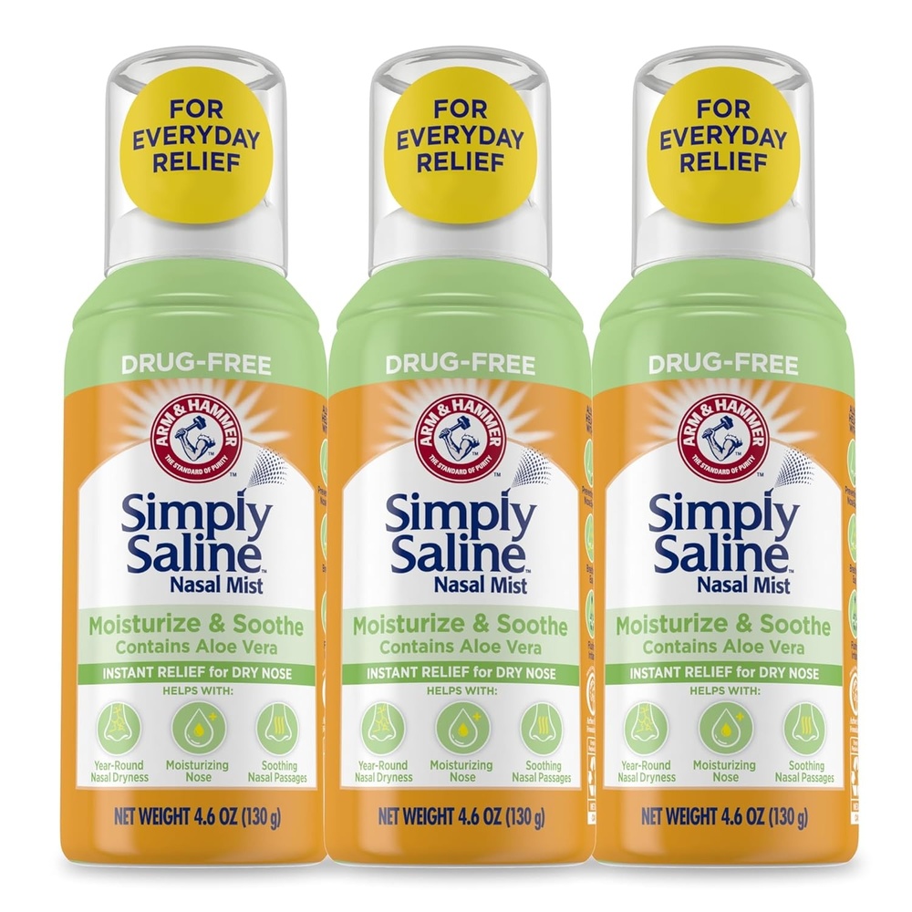 image:imageARM amp Hammer Simply Saline Moisturize amp Soothe Nasal Mist DrugFree Moisturizing Saline Nasal Spray for Instant Relief for Dry Nose 46 Oz 130 g 3 Pack