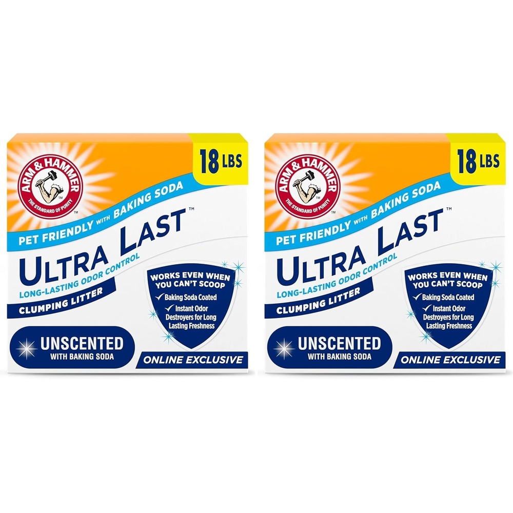 image:imageARM amp Hammer Ultra Last Clumping Cat Litter Unscented MultiCat 18 Lbs Pet Friendly with Baking Soda Odor Control Litter18 lbs Pack of 2