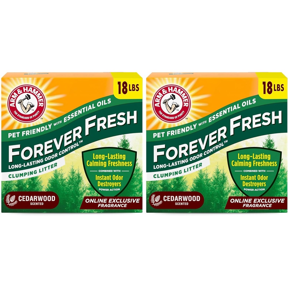 image:imageArm amp Hammer Forever Fresh Clumping Cat Litter Cedarwood MultiCat 18lb Pet Friendly with Essential Oils18 Pound Pack of 2