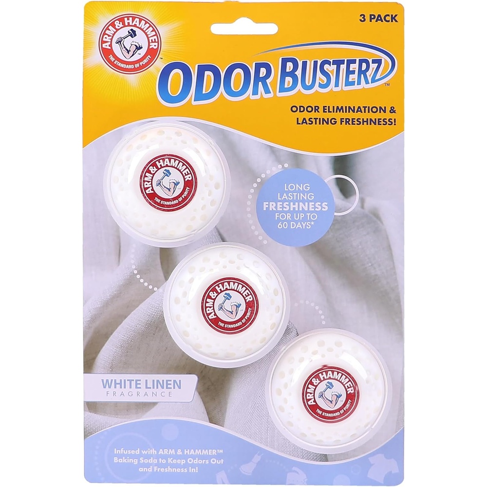 image:imageArm amp Hammer OdorBusterz Odor Eliminator Balls Lavender 3 Count Baking Soda Odor Control for Closets Drawers Hampers amp Small SpacesWhite Linen