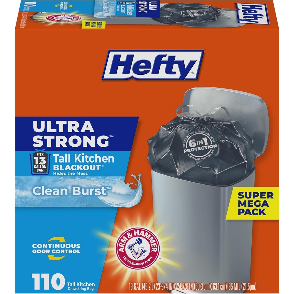 image:imageHefty Ultra Strong 13 Gallon Trash Bags Tall Kitchen Drawstring Closure Odor Control White Lavender Sweet Vanilla 80 Count110 Count Pack of 1