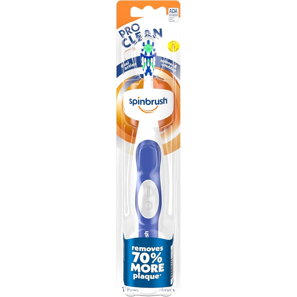image:imageSpinbrush PRO CLEAN Battery Powered Toothbrush Soft Bristles 1 Count Gold or Blue Color May Vary1 Count Pack of 1