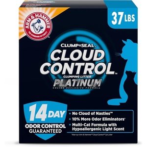 ARM & HAMMER Clump & Seal SLIDE Platinum Multi-Cat Clumping Cat Litter, Easy Clean Technology with No Scrubbing, 14-Day Odor Control, 37 lbs(Cloud Control Platinum Clumping Litter)