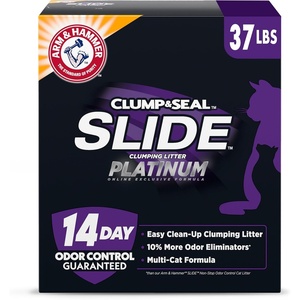 ARM & HAMMER Clump & Seal SLIDE Platinum Multi-Cat Clumping Cat Litter, Easy Clean Technology with No Scrubbing, 14-Day Odor Control, 37 lbs(SLIDE Platinum Clumping Litter)
