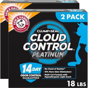 ARM & Hammer Clump & Seal Platinum Cat Litter, Multi-Cat Clumping Litter Forms Rock-Hard Clumps, Powerful Odor Eliminators with Baking Soda, 14-Day Odor Control, 18 lbs(18 lbs (Pack of 2))