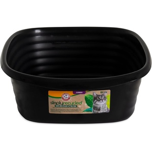 Arm & Hammer Rimmed Cat Litter Box with High Sides and Microban, Made in USA(Black)