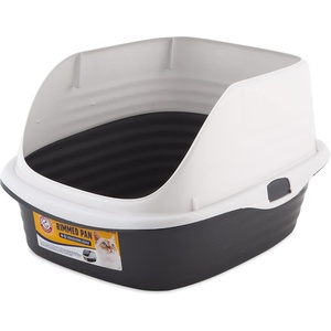 Arm & Hammer Rimmed Cat Litter Box with High Sides and Microban, Made in USA(Pearl White/ Dark Gray)