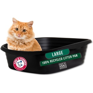 Arm & Hammer Simply Recycled Plastic Cat Litter Pan, Made in USA, Easy to Clean, Large Durable Litter Box, Black(Recycled)