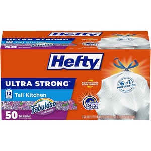 Hefty Ultra Strong 13 Gallon Trash Bags, Tall Kitchen, Drawstring Closure, Odor Control, White, Lavender, Sweet Vanilla, 80 Count(1 Count (Pack of 50))