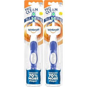 Spinbrush PRO CLEAN Battery Powered Toothbrush, Soft Bristles, 1 Count, Gold or Blue Color May Vary(1 Count (Pack of 2))