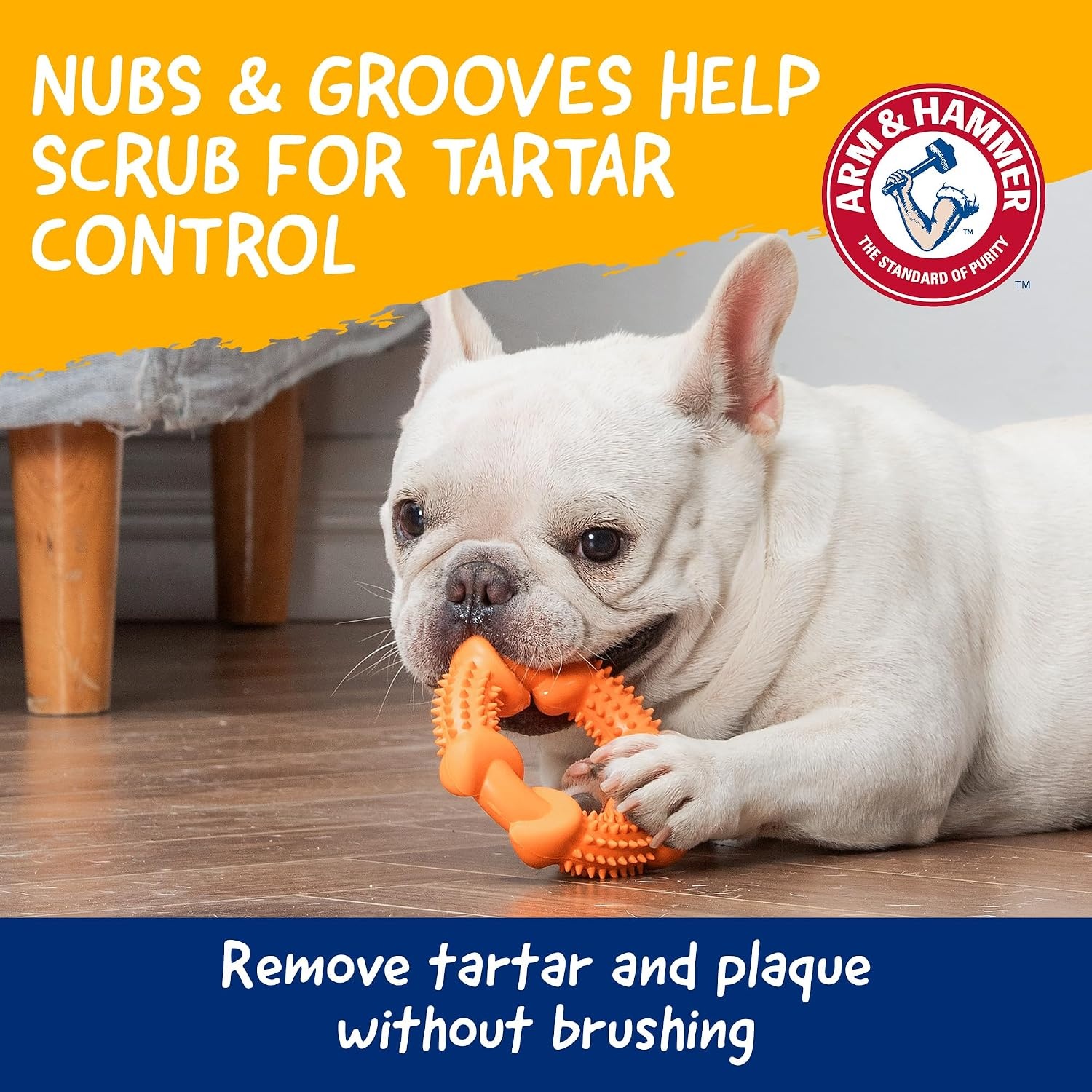 image:imageArm amp Hammer Nubbies TBone Dental Chew Toy Peanut Butter Flavor Textured Toy Helps Clean Teeth Supports Oral Care for Dogs Up to 35 Lbs 24 Pack NonEdible Supervised Daily Chewing at HomeOrange Rubber Ring