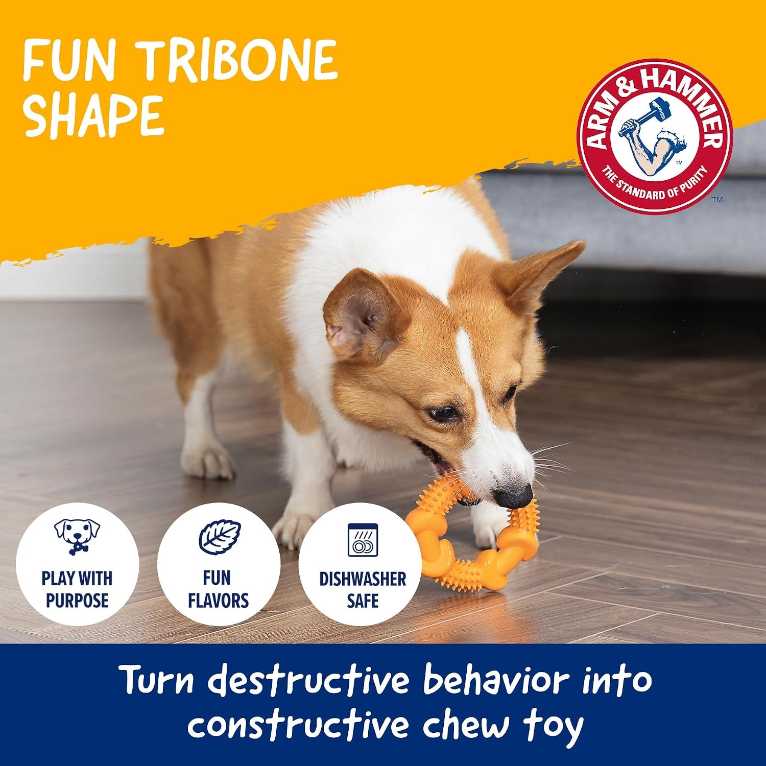 image:imageArm amp Hammer Nubbies TBone Dental Chew Toy Peanut Butter Flavor Textured Toy Helps Clean Teeth Supports Oral Care for Dogs Up to 35 Lbs 24 Pack NonEdible Supervised Daily Chewing at HomeOrange Rubber Ring