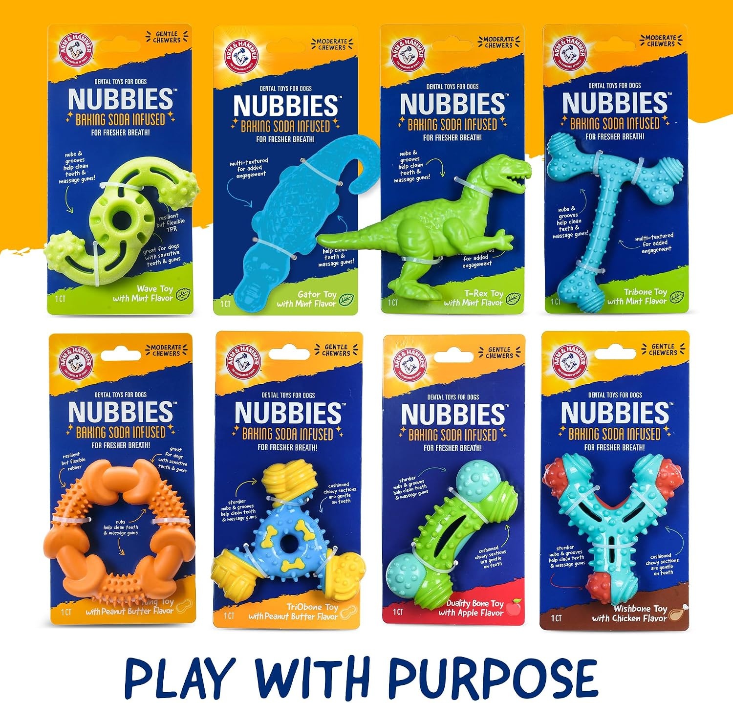 image:imageArm amp Hammer Nubbies TBone Dental Chew Toy Peanut Butter Flavor Textured Toy Helps Clean Teeth Supports Oral Care for Dogs Up to 35 Lbs 24 Pack NonEdible Supervised Daily Chewing at HomeGreen Wave