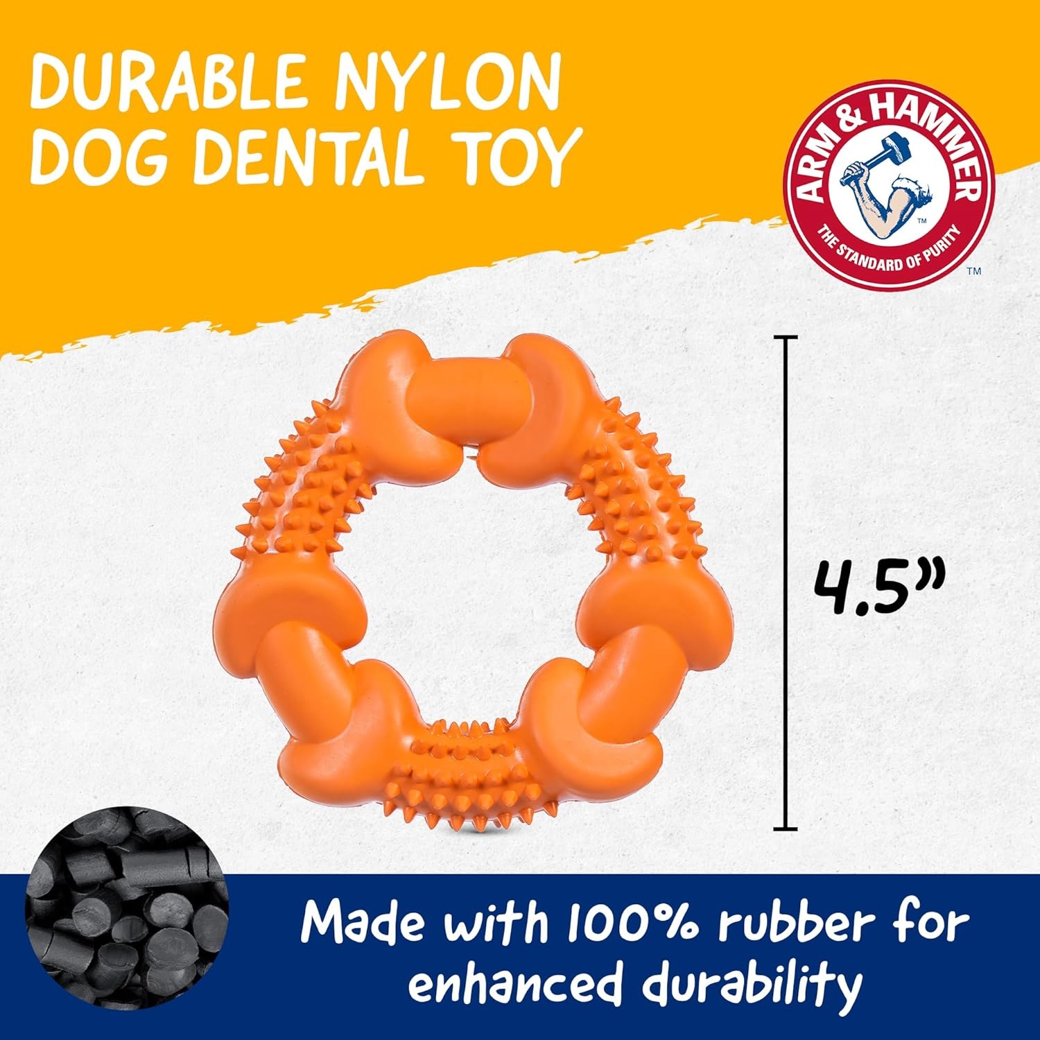image:imageArm amp Hammer Nubbies TBone Dental Chew Toy Peanut Butter Flavor Textured Toy Helps Clean Teeth Supports Oral Care for Dogs Up to 35 Lbs 24 Pack NonEdible Supervised Daily Chewing at HomeOrange Rubber Ring