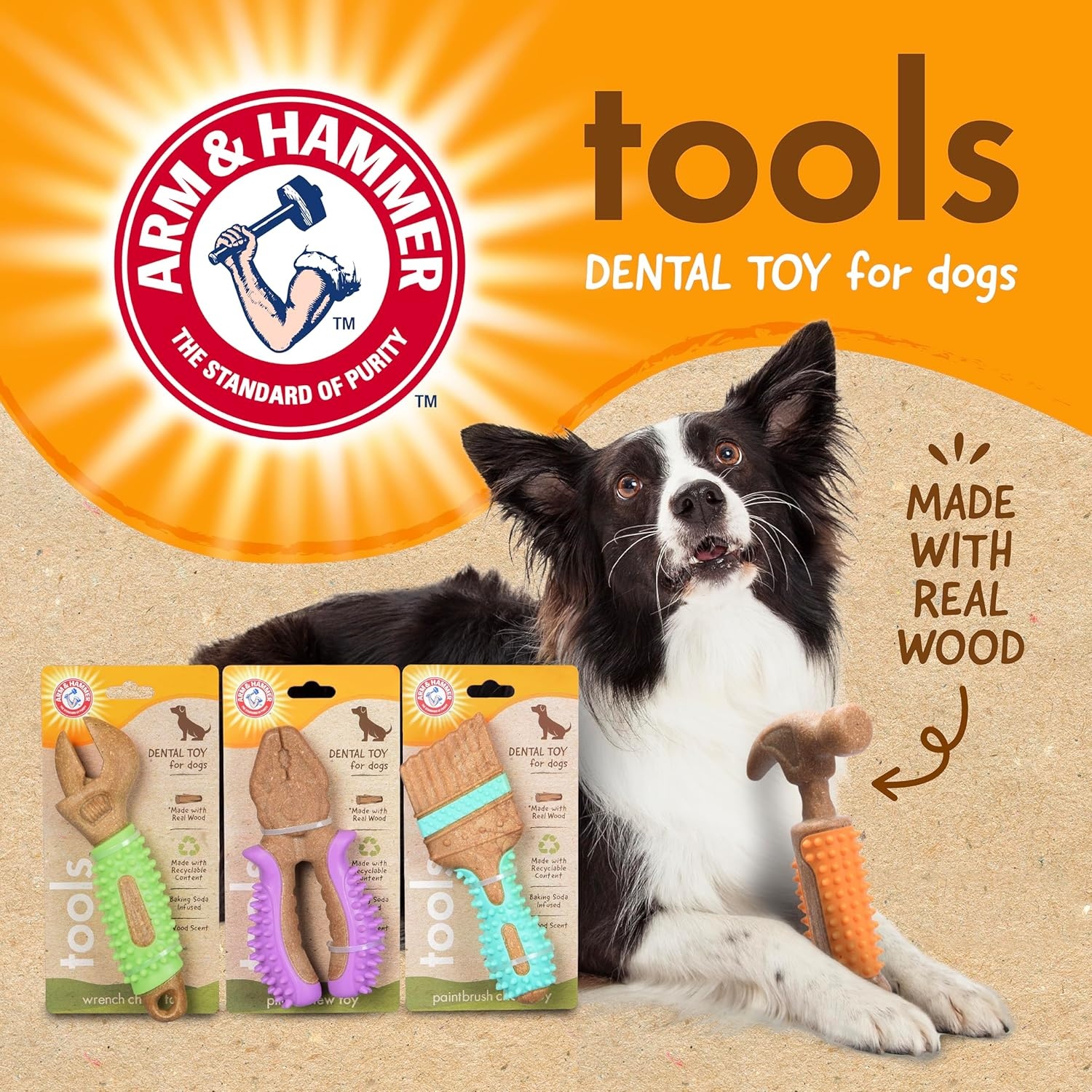 image:imageArm amp Hammer for Pets Chew Tools Collection Wood Blend Pliers Chew Toy for Dogs Compressed Wood with Baking Soda Safer amp Durable Alternative to Chewing Sticks 7 InchWrench