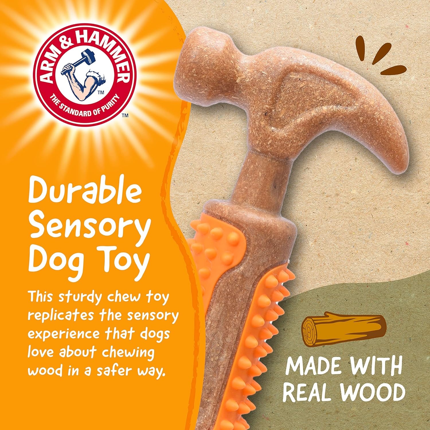 image:imageArm amp Hammer for Pets Chew Tools Collection Wood Blend Pliers Chew Toy for Dogs Compressed Wood with Baking Soda Safer amp Durable Alternative to Chewing Sticks 7 InchHammer