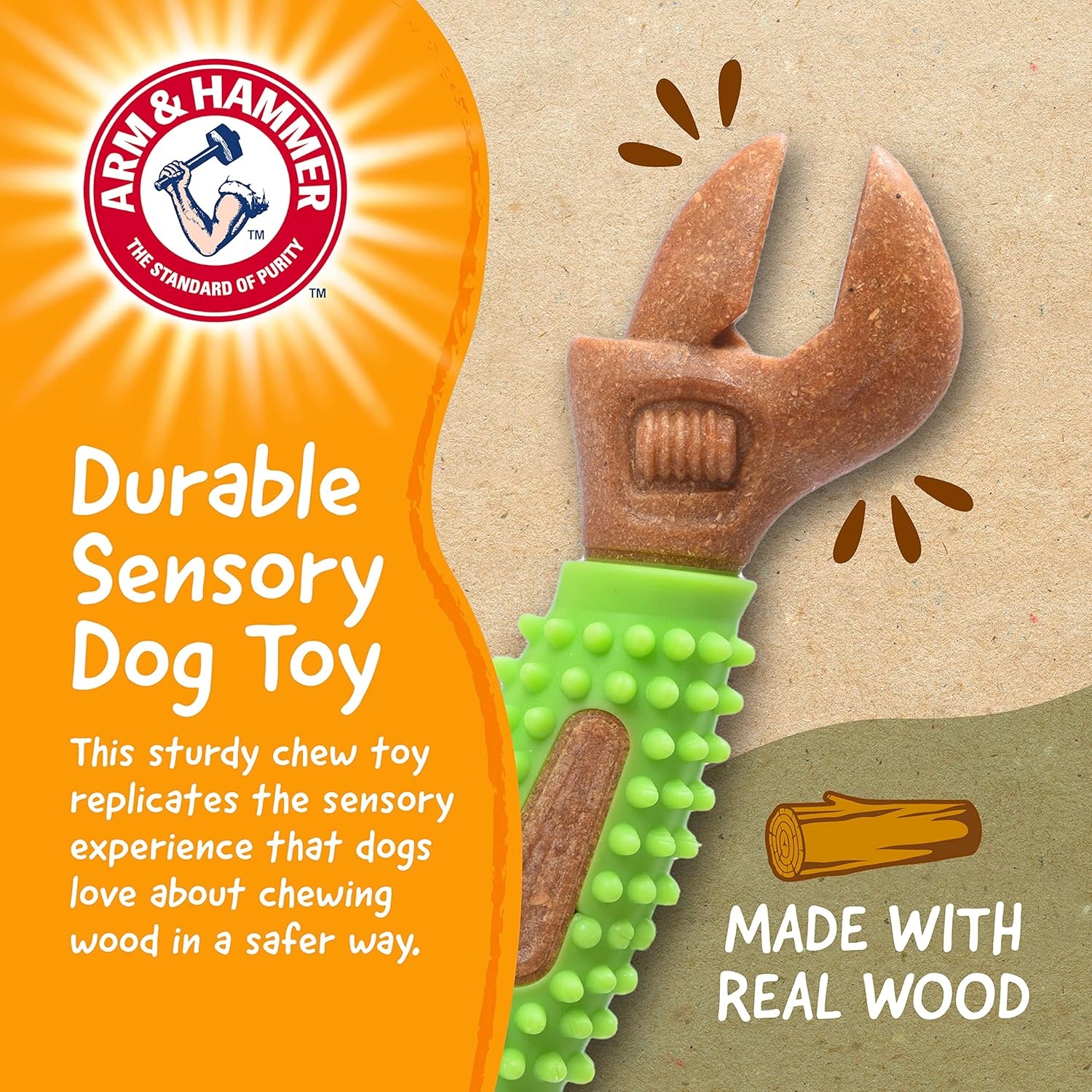 image:imageArm amp Hammer for Pets Chew Tools Collection Wood Blend Pliers Chew Toy for Dogs Compressed Wood with Baking Soda Safer amp Durable Alternative to Chewing Sticks 7 InchWrench