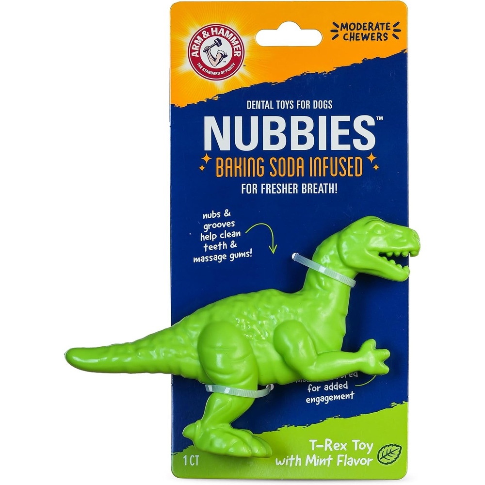 image:imageArm amp Hammer Nubbies TBone Dental Chew Toy Peanut Butter Flavor Textured Toy Helps Clean Teeth Supports Oral Care for Dogs Up to 35 Lbs 24 Pack NonEdible Supervised Daily Chewing at HomeGreen TRex