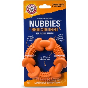 Arm & Hammer Nubbies T-Bone Dental Chew Toy Peanut Butter Flavor Textured Toy Helps Clean Teeth Supports Oral Care for Dogs Up to 35 Lbs 24 Pack Non-Edible Supervised Daily Chewing at Home(Orange Rubber Ring)