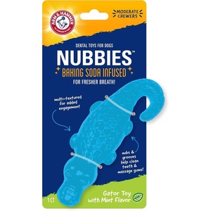 Arm & Hammer Nubbies T-Bone Dental Chew Toy Peanut Butter Flavor Textured Toy Helps Clean Teeth Supports Oral Care for Dogs Up to 35 Lbs 24 Pack Non-Edible Supervised Daily Chewing at Home(Blue Gator)