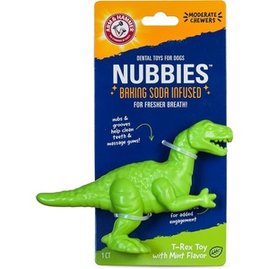 Arm & Hammer Nubbies T-Bone Dental Chew Toy Peanut Butter Flavor Textured Toy Helps Clean Teeth Supports Oral Care for Dogs Up to 35 Lbs 24 Pack Non-Edible Supervised Daily Chewing at Home(Green T-Rex)