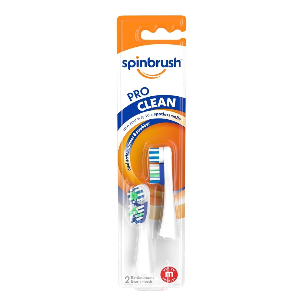 image:imageSpinbrush Pro Clean Replacement Heads Medium Bristles For Battery Toothbrush 2Pack
