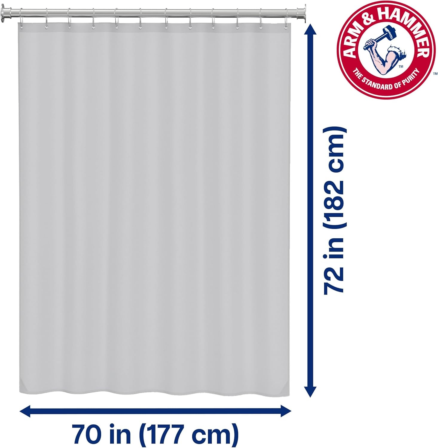 image:imageArm amp Hammer Fabric Shower Curtain with Waterproof Back 70 x 72 WhiteGrey