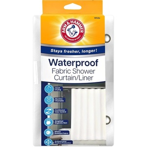 Arm & Hammer Fabric Shower Curtain with Waterproof Back, 70 x 72, White(White)